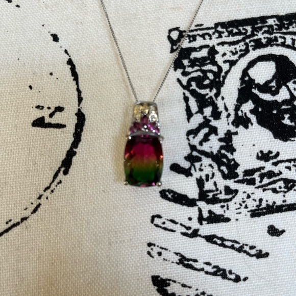 🍉 Watermelon Quartz, Orissa Rhondolite, Garnet Sterling Pendant w/ 20in Chain - Picture 11 of 11